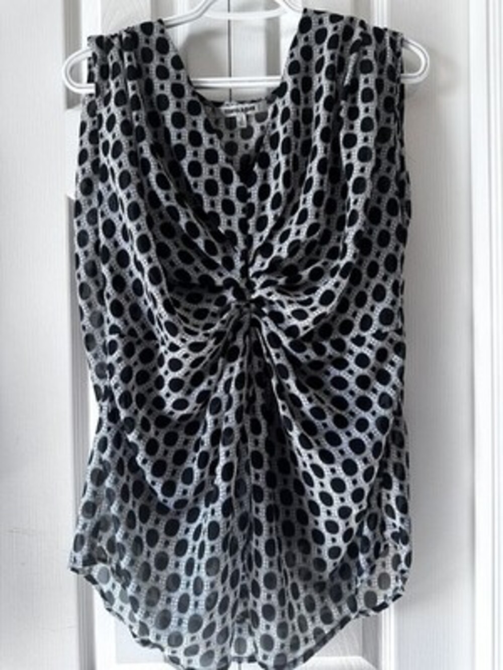 Daniel Rainn Black and White Polka Dot Mesh Front Knot Blouse #5